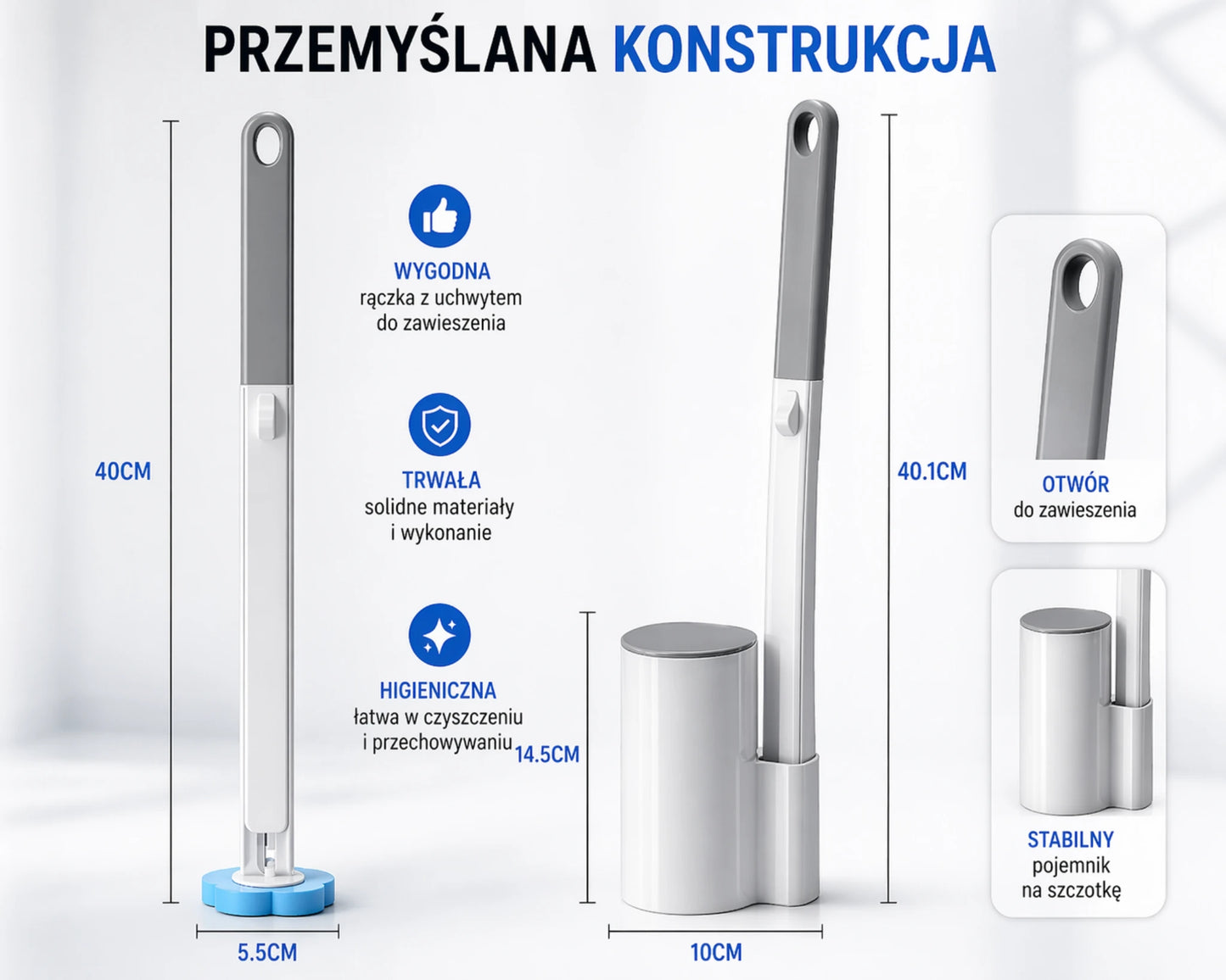 Szczotka do WC z Wymiennymi Gąbkami – Higieniczne Czyszczenie Bez Dotykania Brudu + 18 Wkładów