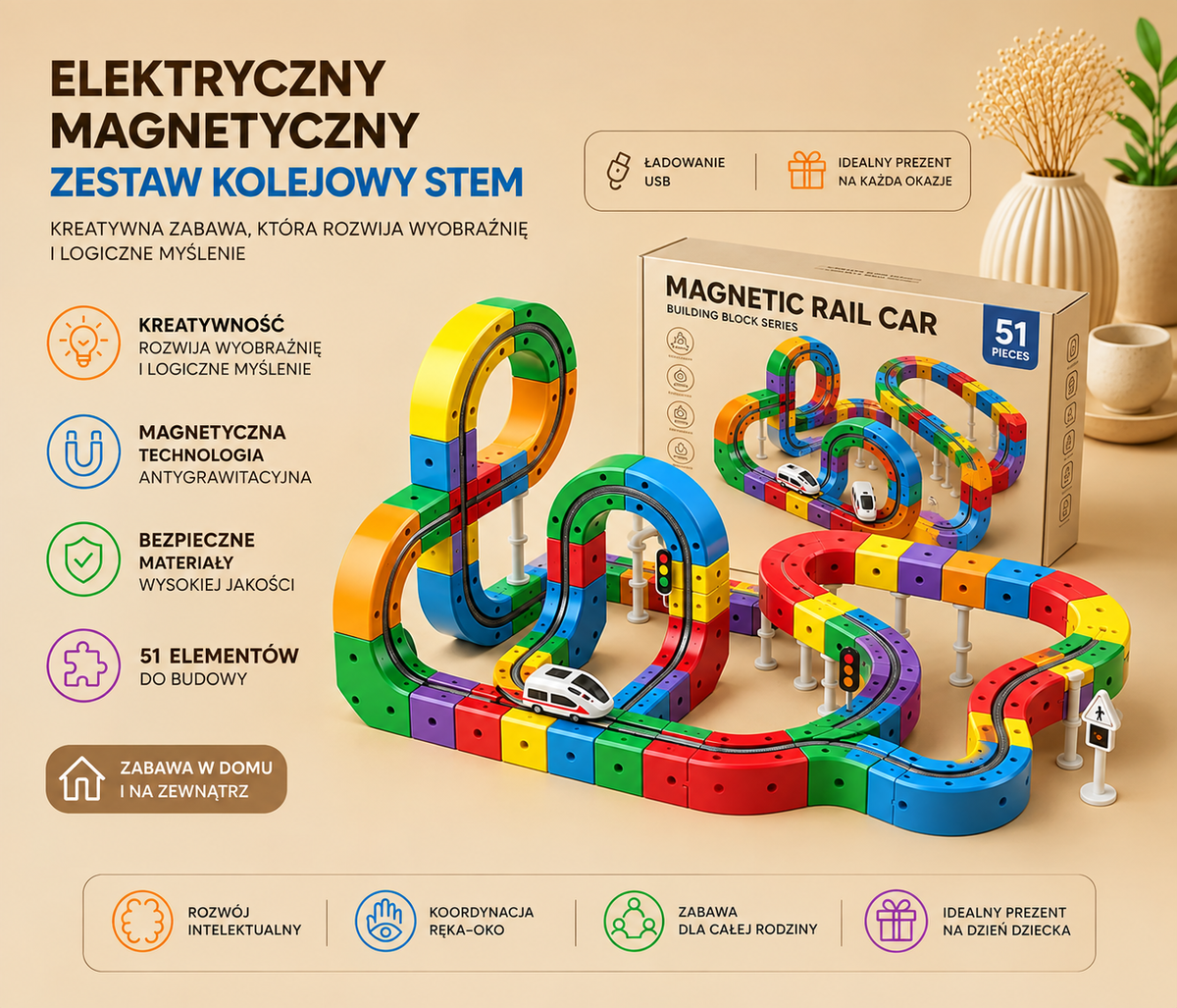 Magiczny Tor Magnetyczny z mini pociągiem