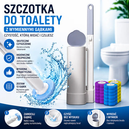 Szczotka do WC z Wymiennymi Gąbkami – Higieniczne Czyszczenie Bez Dotykania Brudu + 18 Wkładów