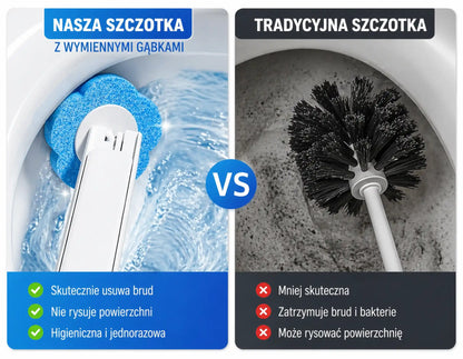 Szczotka do WC z Wymiennymi Gąbkami – Higieniczne Czyszczenie Bez Dotykania Brudu + 18 Wkładów