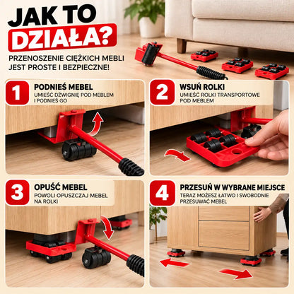 Zestaw do Transportu i Przesuwania Mebli z Podnośnikiem – Udźwig 150 kg