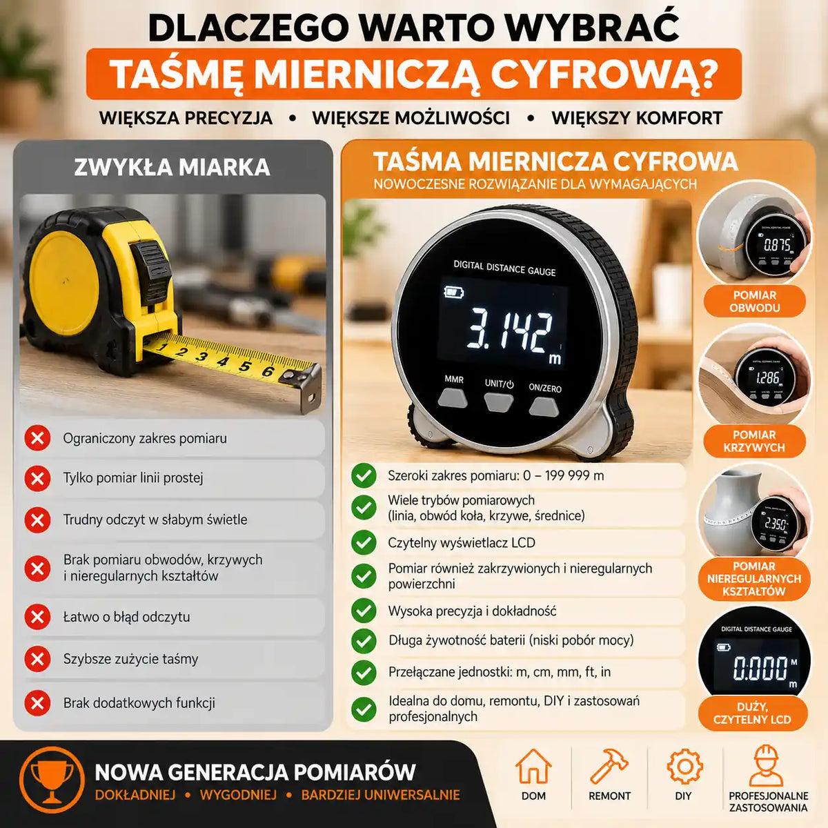 Cyfrowa Miarka Rolkowa LCD – Precyzyjny Pomiar