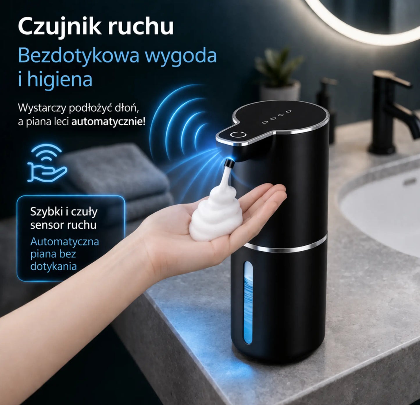 Zestaw Higieny Rąk: Bezdotykowy Dozownik + Mydło 300ml w Komplecie