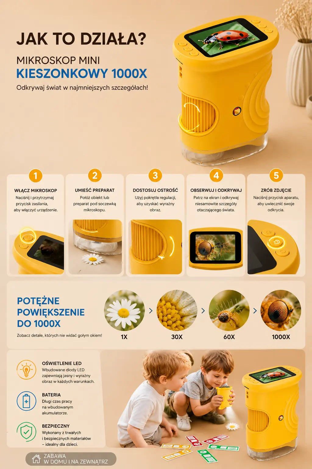 Cyfrowy Mikroskop Edukacyjny dla Dzieci z Oświetleniem LED