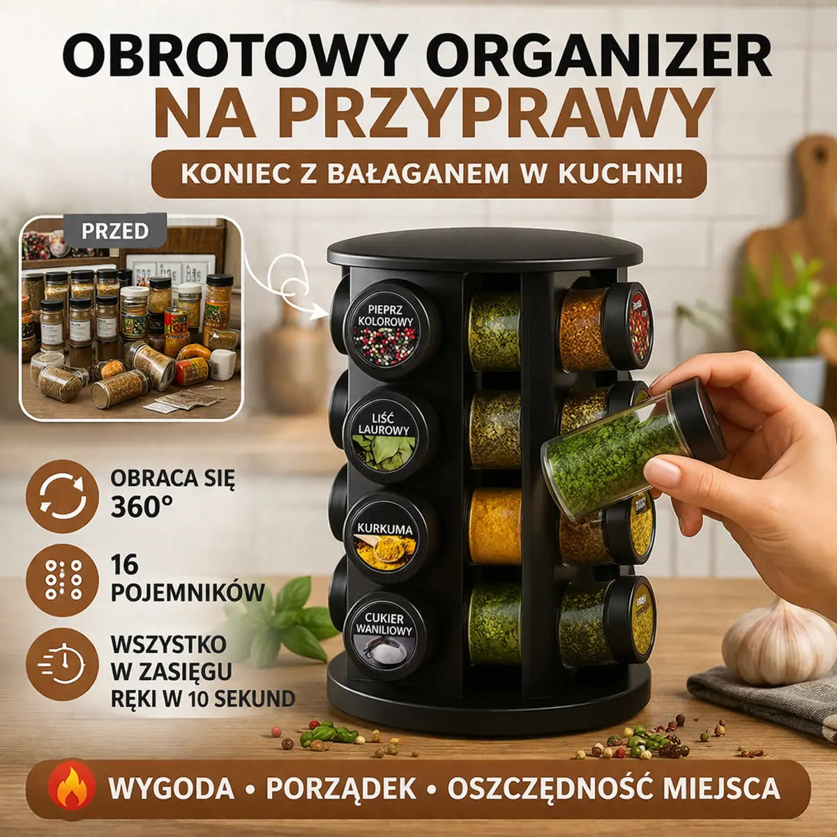 Obrotowy organizer na przyprawy – koniec z bałaganem w kuchni