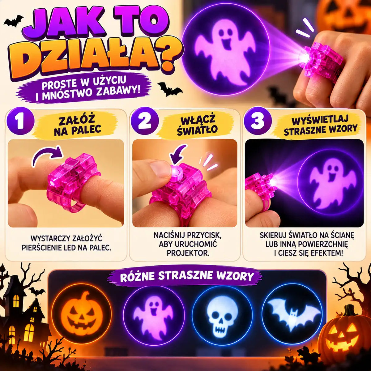 Magiczne Pierścienie LED na Halloween – Zestaw 4 sztuk! 🎃👻