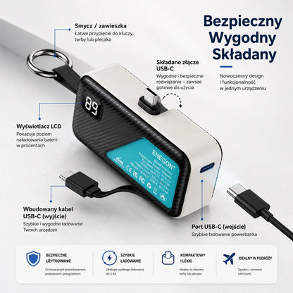 Mini Powerbank 5000 mAh z wbudowanym złączem USB-C