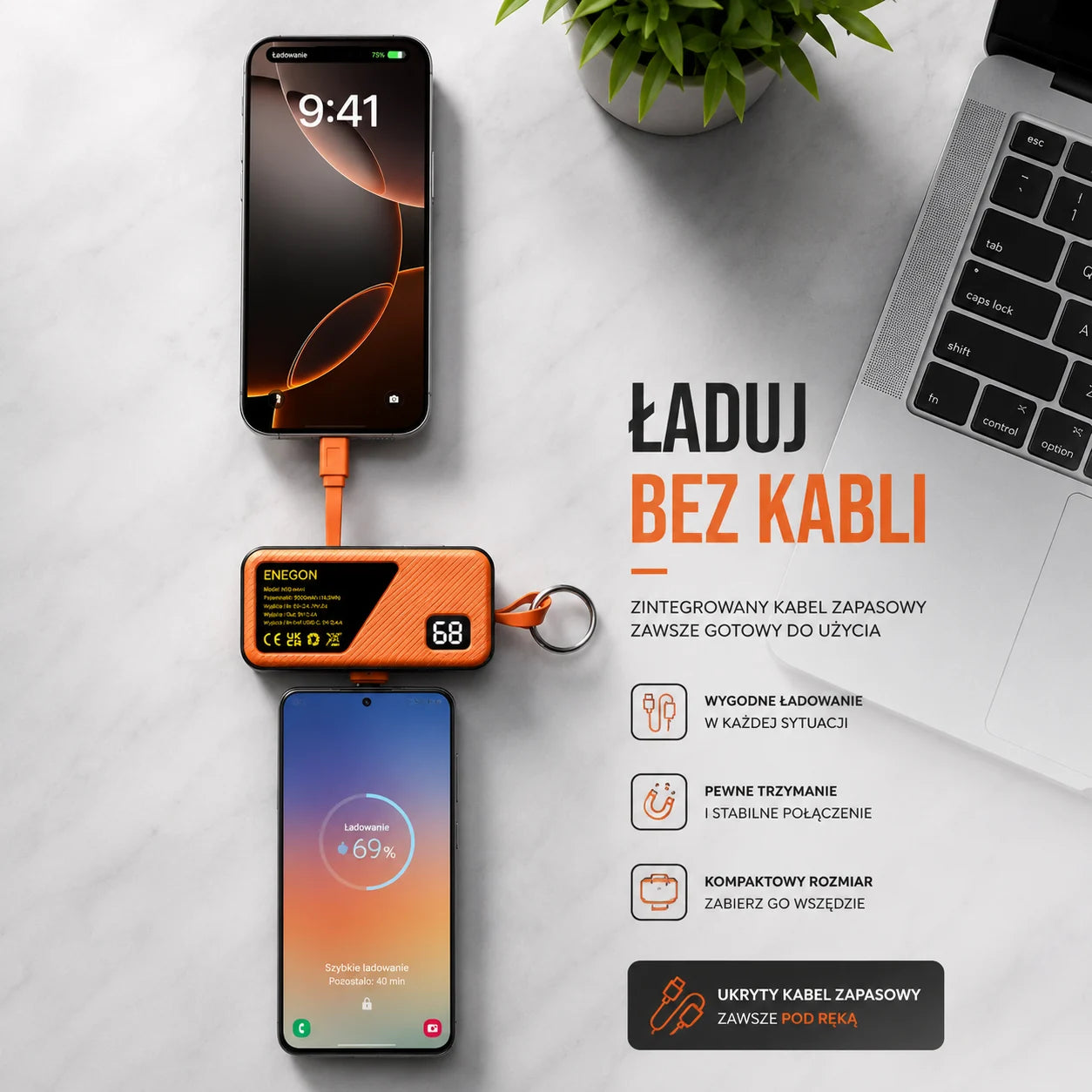 Mini Powerbank 5000 mAh z wbudowanym złączem USB-C