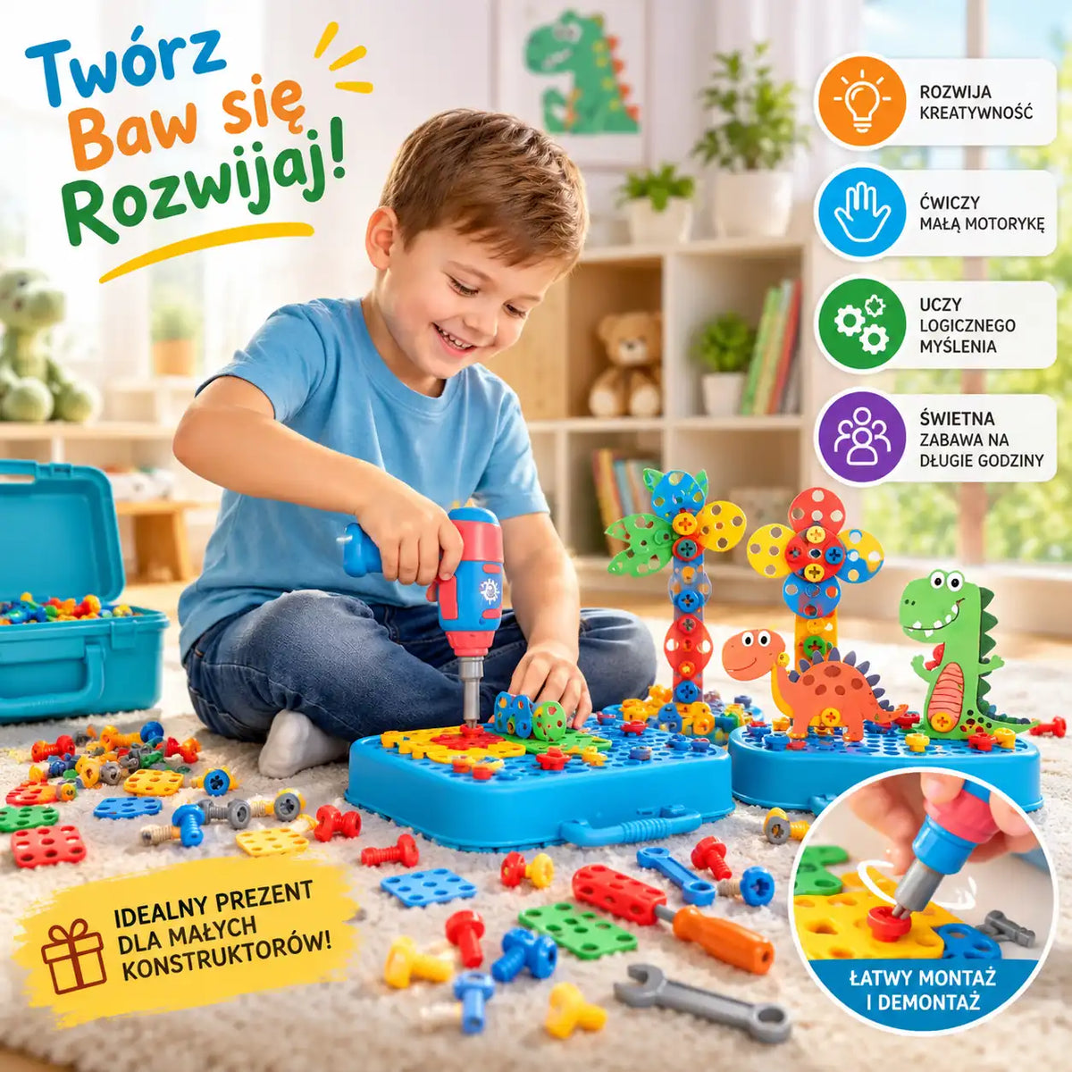 Mały majster - kreatywny zestaw z wiertarką - 228 elementów