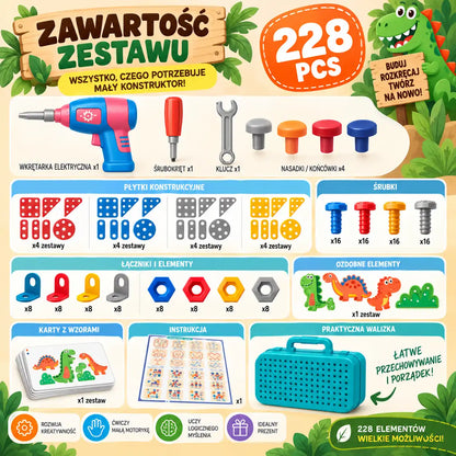 Mały majster - kreatywny zestaw z wiertarką - 228 elementów